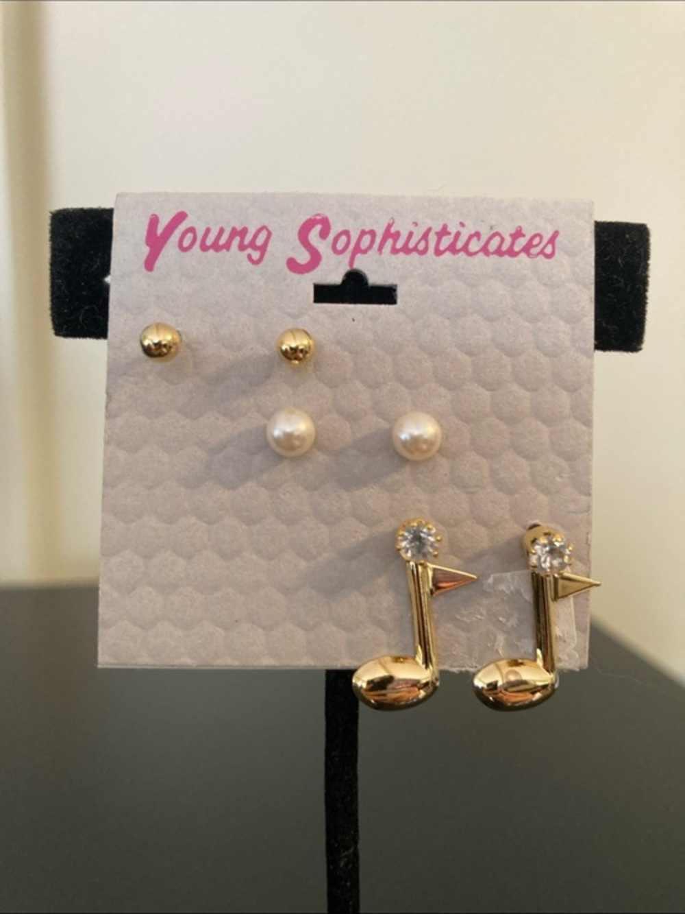 Gold Musical Note and Pearl Earring Set